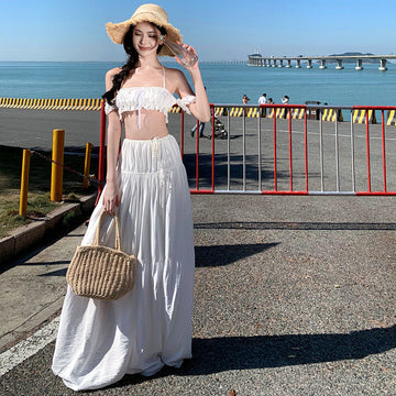 Holiday Hottie Suit Woman Summer Shoulder Tsets High Waist Half-Body Dress White Sexy Two-Piece